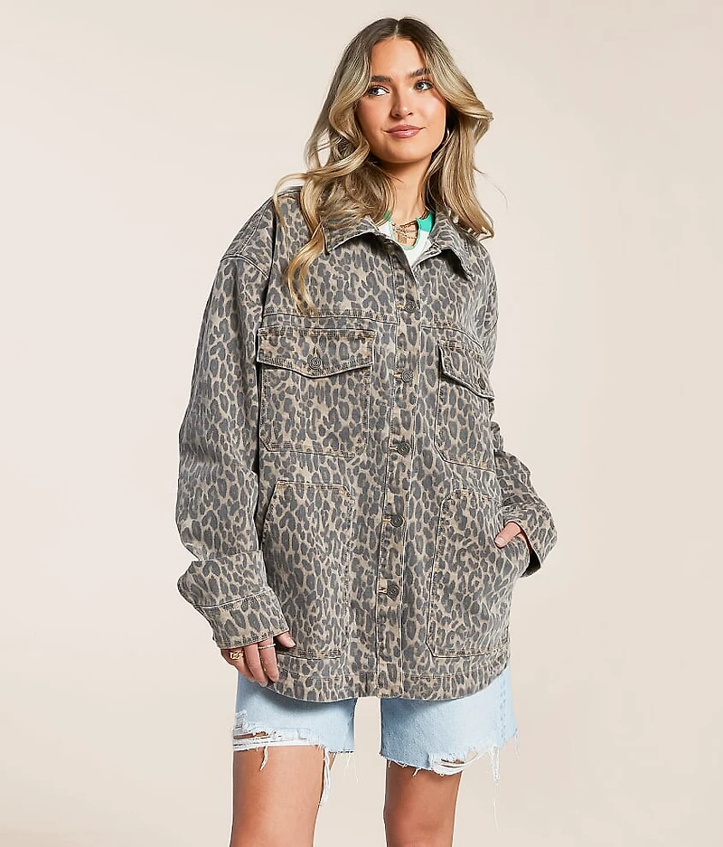 Oversized Cheetah Denim Stretch Jacket