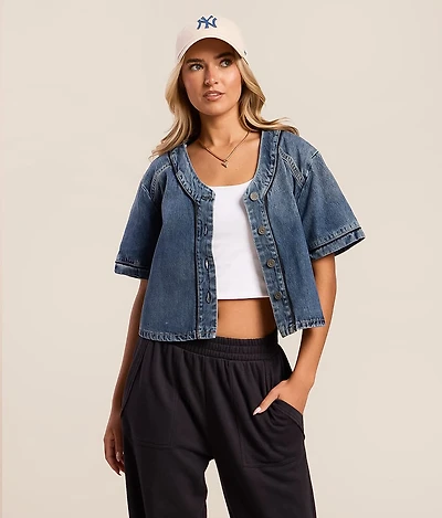 Baseball Cropped Denim Shirt