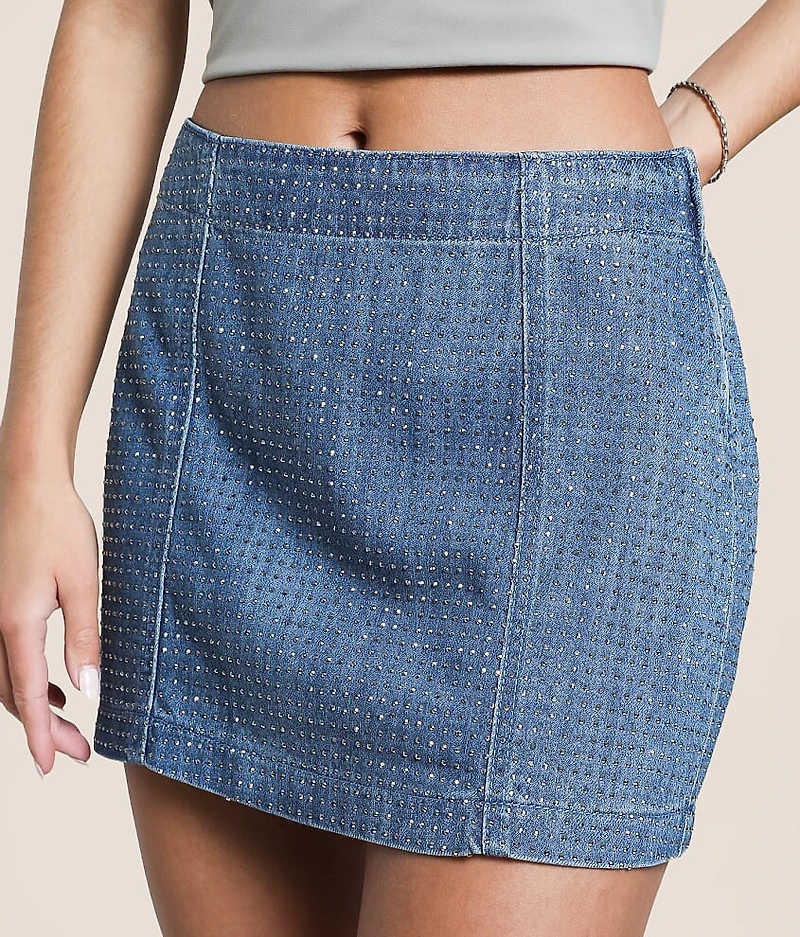 Peyton Rhinestone Denim Mini Skirt