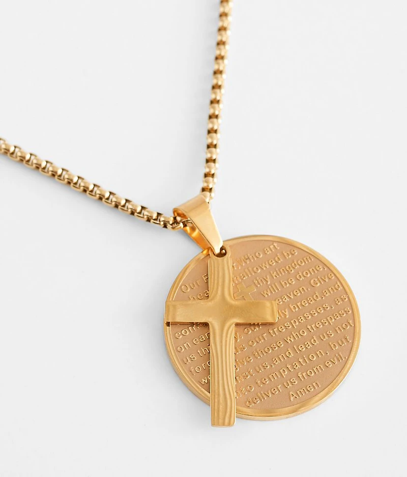 Lord's Prayer Circle Cross 23" Necklace