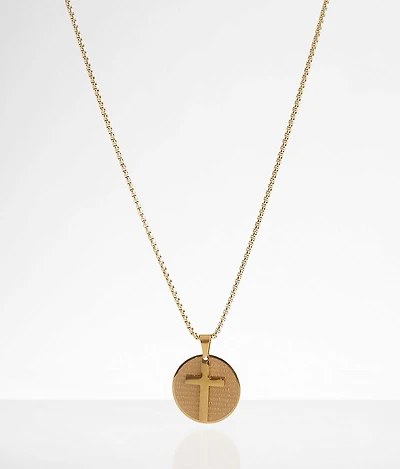 Lord's Prayer Circle Cross 23" Necklace