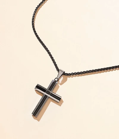 Two Tone Cross 24" Necklace