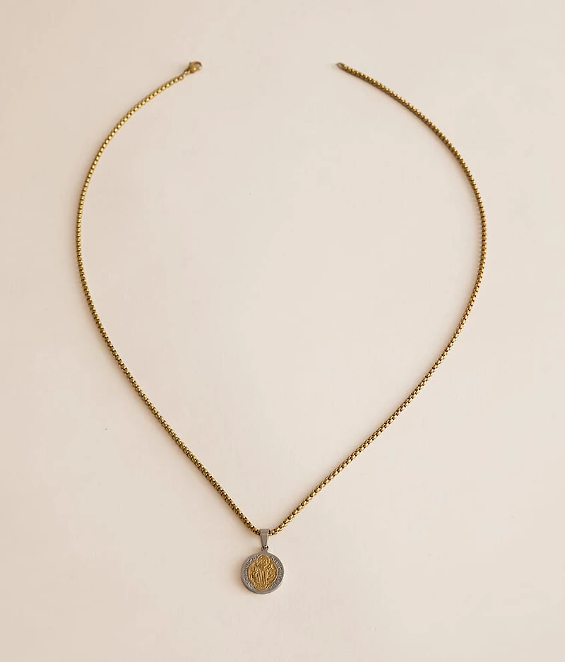 Two Tone Coin Pendant 24" Necklace