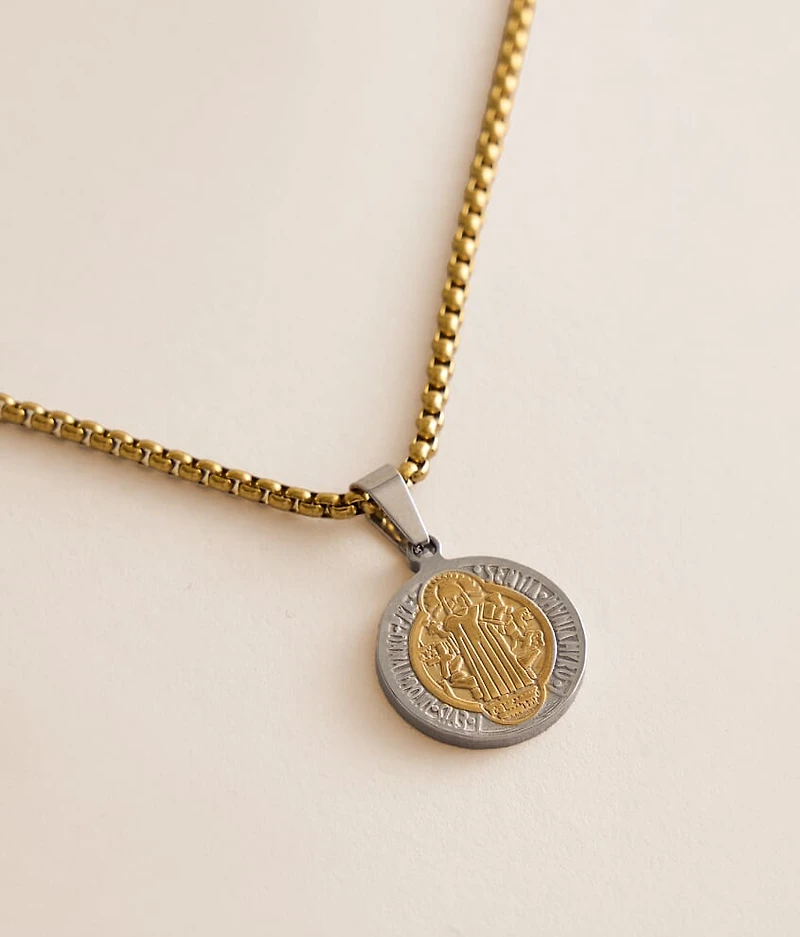 Two Tone Coin Pendant 24" Necklace
