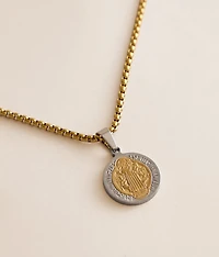 Two Tone Coin Pendant 24" Necklace