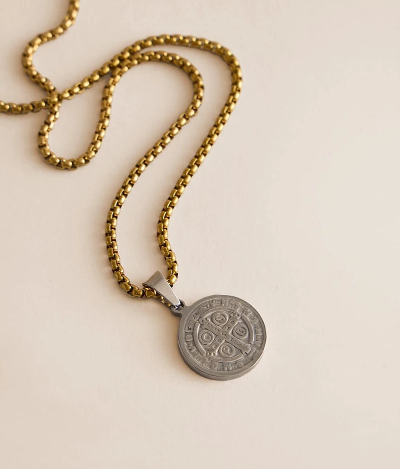 Two Tone Coin Pendant 24" Necklace