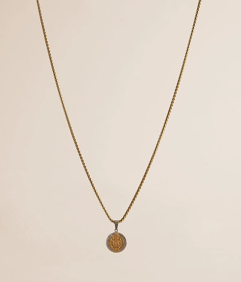Two Tone Coin Pendant 24" Necklace