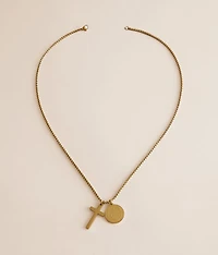 Double Cross & Coin Pendant 22" Necklace