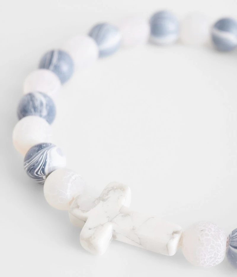 Marble & Cross Pendant Bead Bracelet
