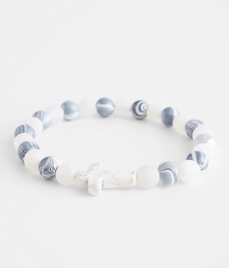 Marble & Cross Pendant Bead Bracelet