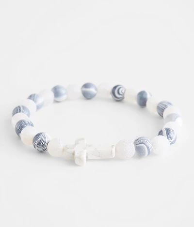Marble & Cross Pendant Bead Bracelet