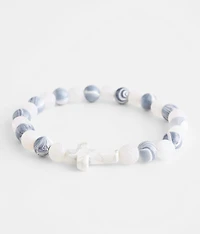Marble & Cross Pendant Bead Bracelet