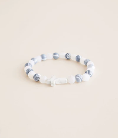 Marble & Cross Pendant Bead Bracelet