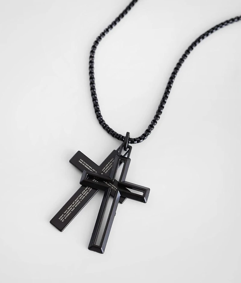 Lord's Prayer Double Cross 28" Necklace