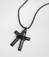 Lord's Prayer Double Cross 28" Necklace