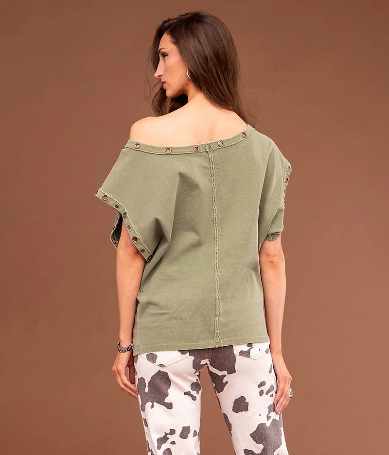 Off The Shoulder Grommet T-Shirt