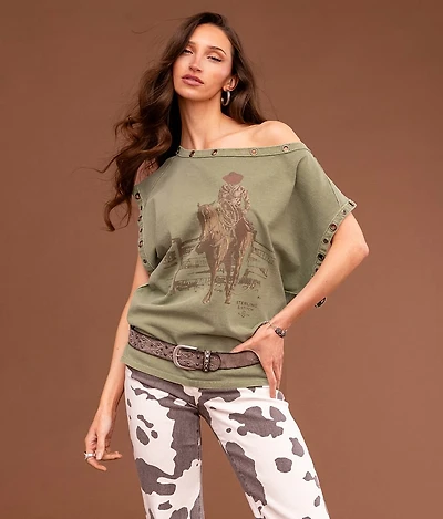 Off The Shoulder Grommet T-Shirt