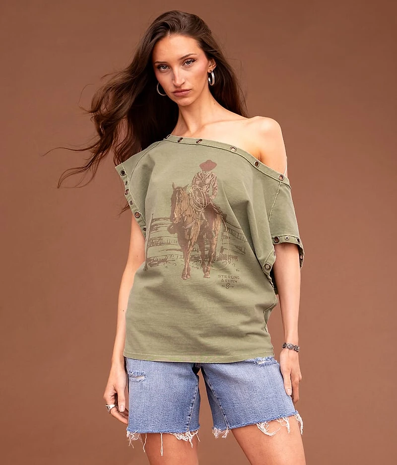 Off The Shoulder Grommet T-Shirt