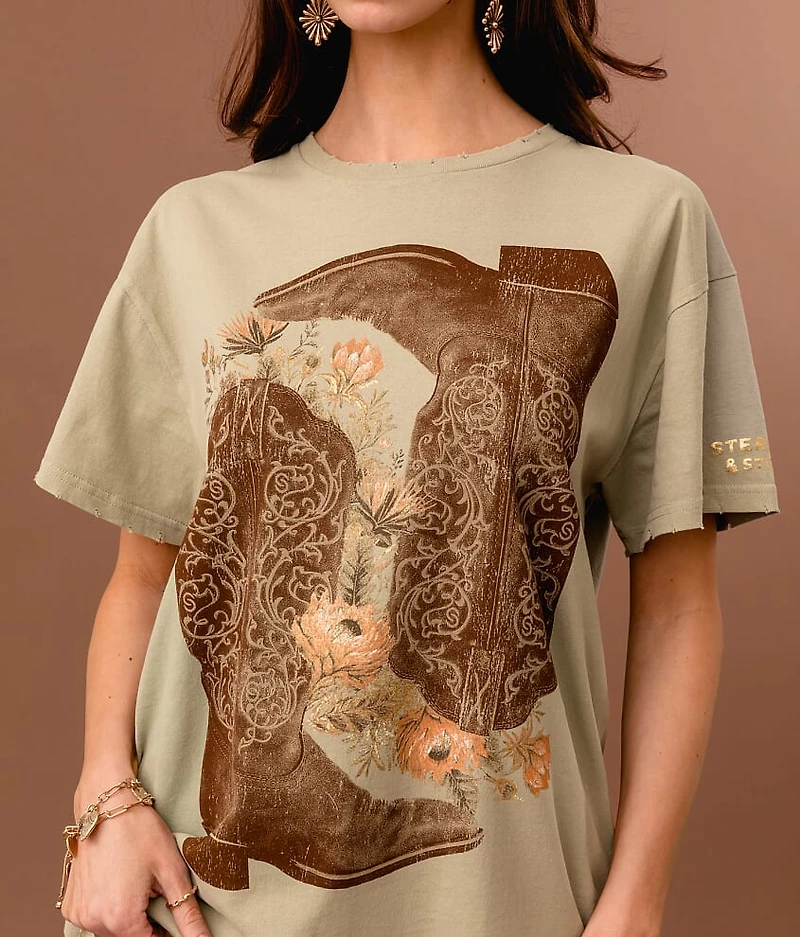 Floral Western Boot Oversized T-Shirt