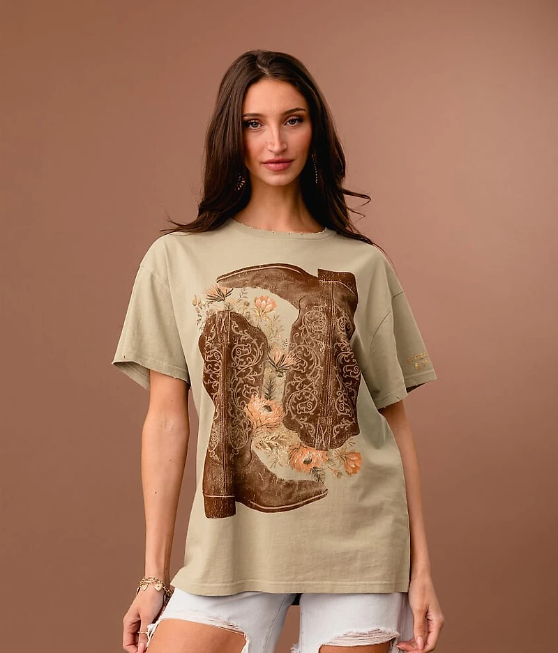 Floral Western Boot Oversized T-Shirt