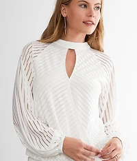 Striped Button Keyhole Top