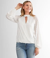 Striped Button Keyhole Top