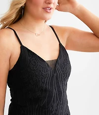 Embroidered Mesh Mini Dress