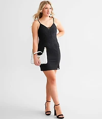 Embroidered Mesh Mini Dress