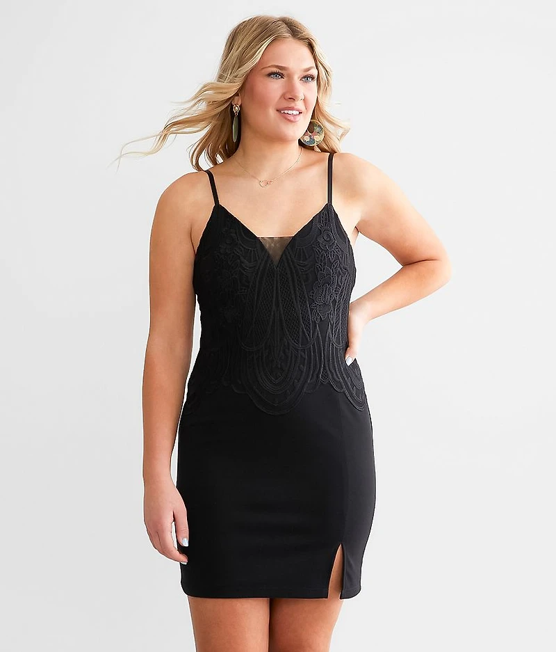 Embroidered Mesh Mini Dress