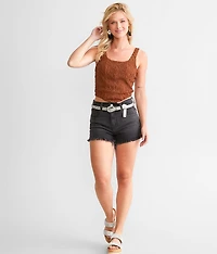 Textured Mesh Cropped Tank Top