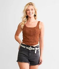 Textured Mesh Cropped Tank Top
