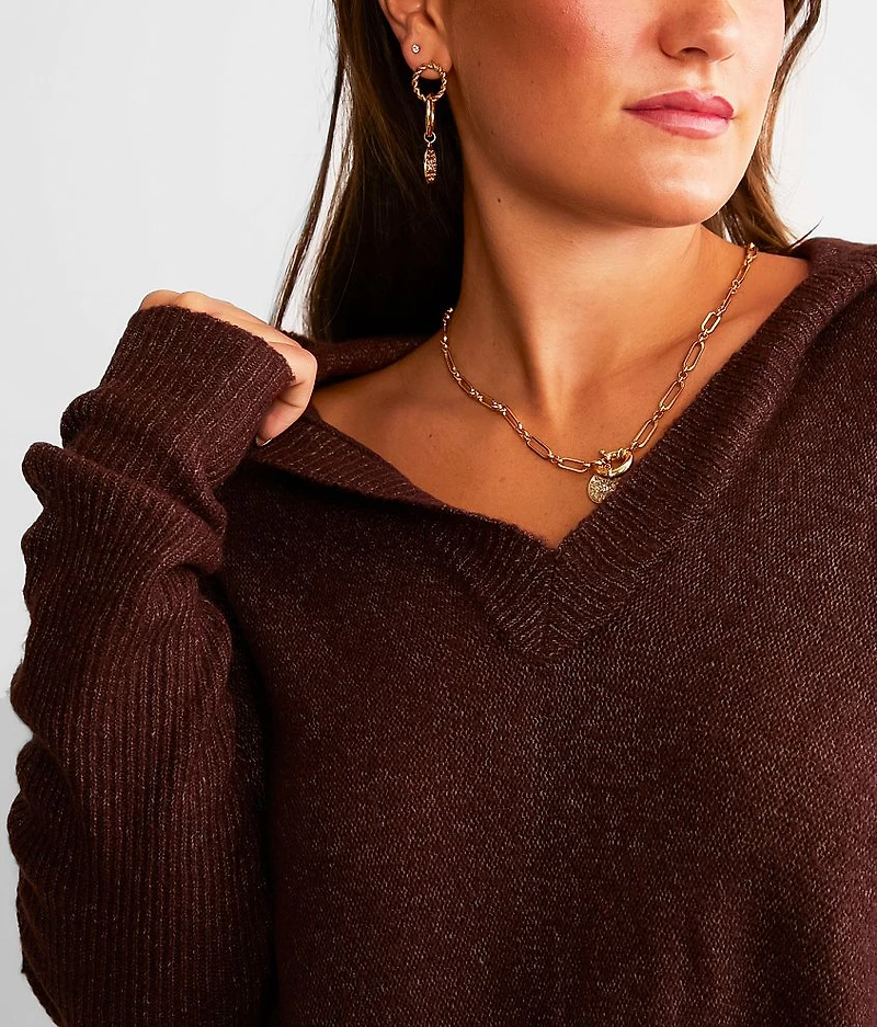 Oversized Open Weave Hooded Sweater