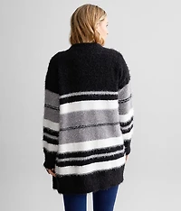 Striped Eyelash Knit Cardigan Sweater
