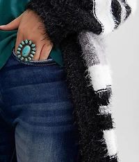 Striped Eyelash Knit Cardigan Sweater
