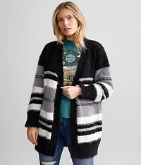 Striped Eyelash Knit Cardigan Sweater