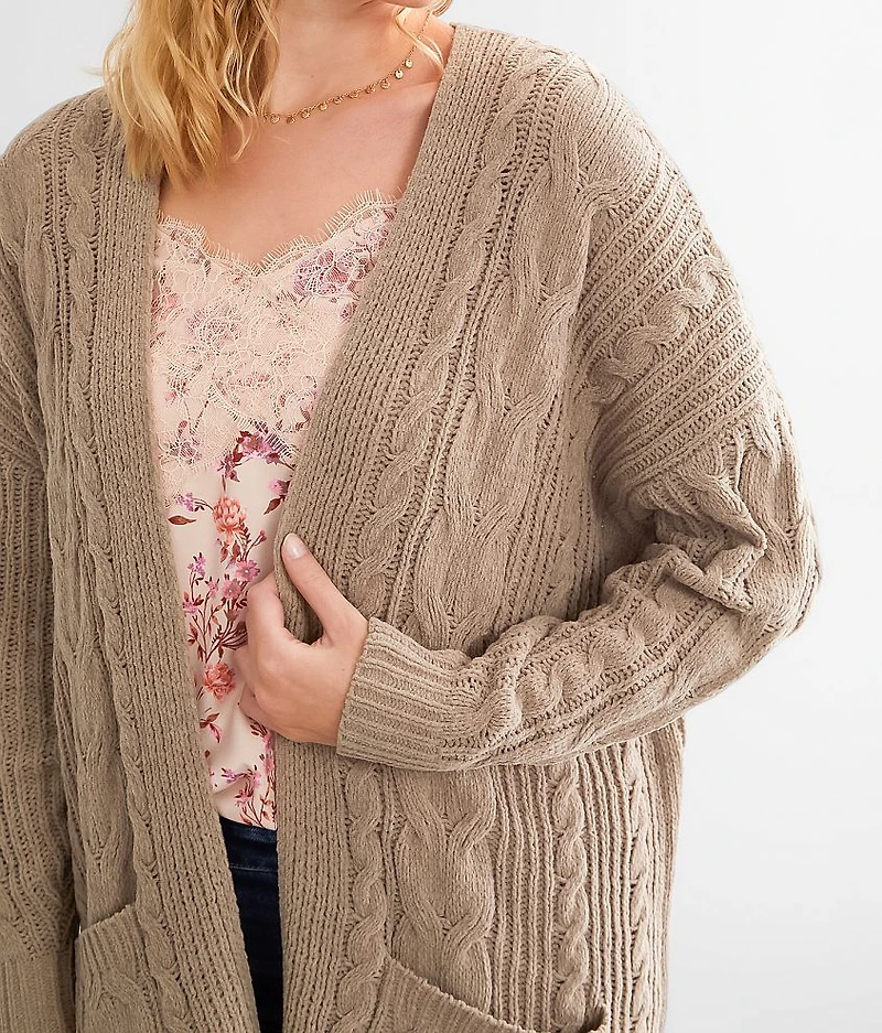 Chenille Cable Knit Cardigan Sweater