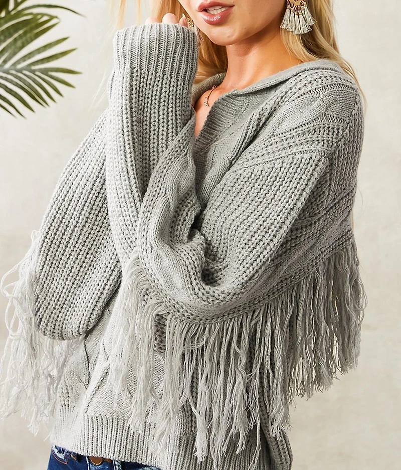 Cable Knit Fringe Sweater