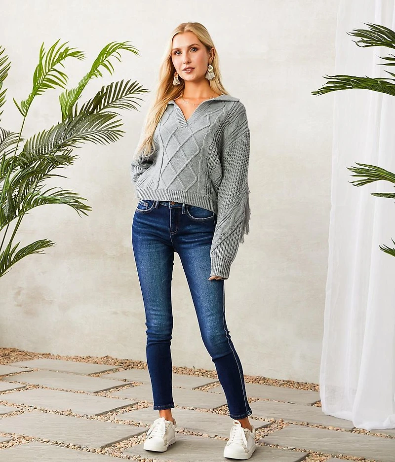 Cable Knit Fringe Sweater