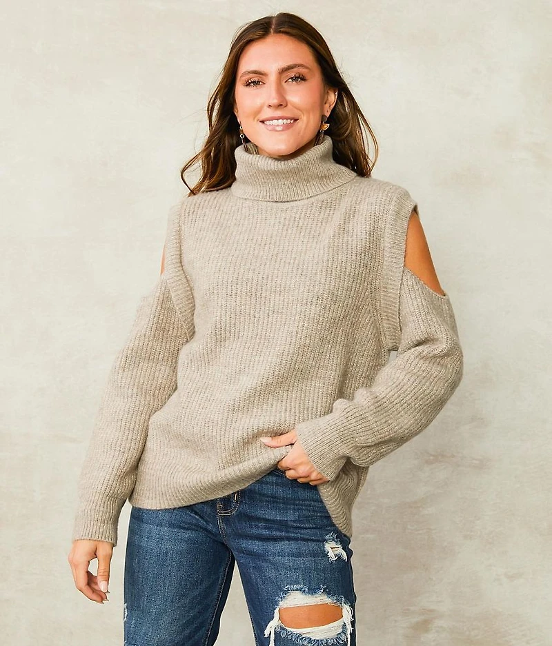 Marled Cold Shoulder Sweater