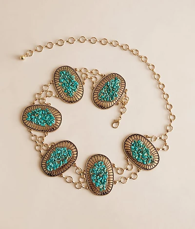 Turquoise Chip Stone Chain Belt