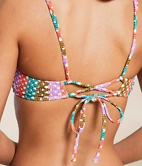 Striped Crochet Scrunch Swim Top