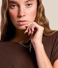 3 Pack Glitz Double Cross Necklace Set