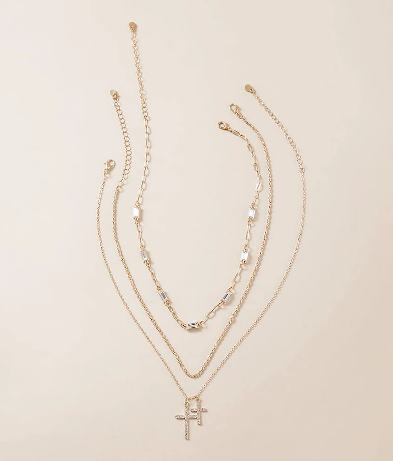 3 Pack Glitz Double Cross Necklace Set