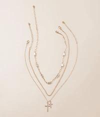 3 Pack Glitz Double Cross Necklace Set