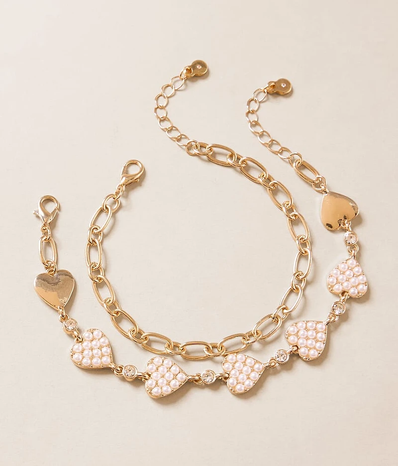 2 Pack Heart Bracelet Set