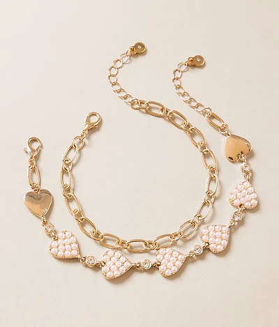 2 Pack Heart Bracelet Set
