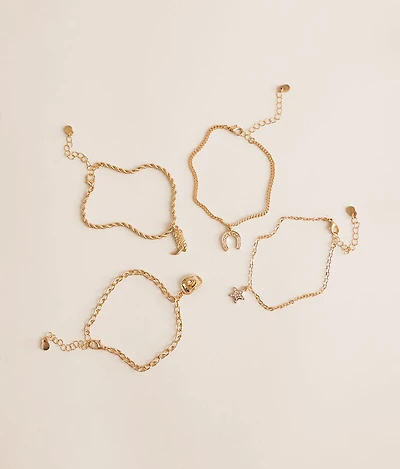4 Pack Western Pendant Bracelet Set