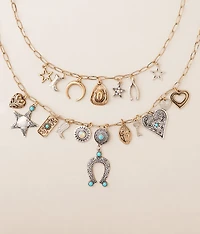 2 Pack Mixed Metal Charm Necklace Set