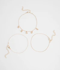 3 Pack Flower Anklet Set