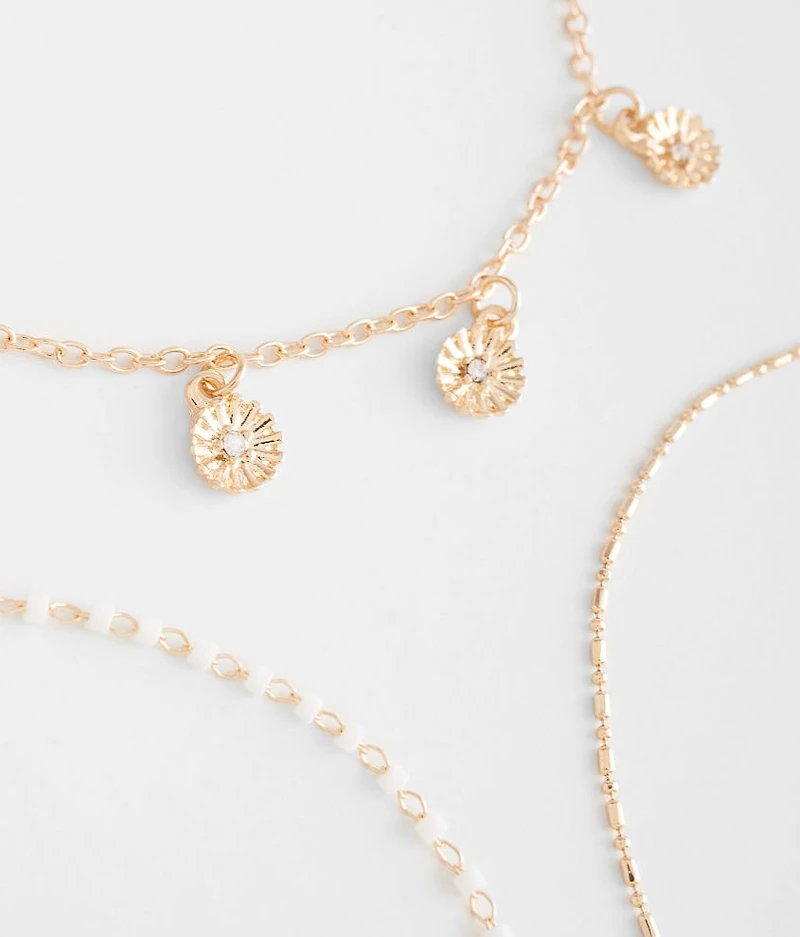 3 Pack Flower Anklet Set